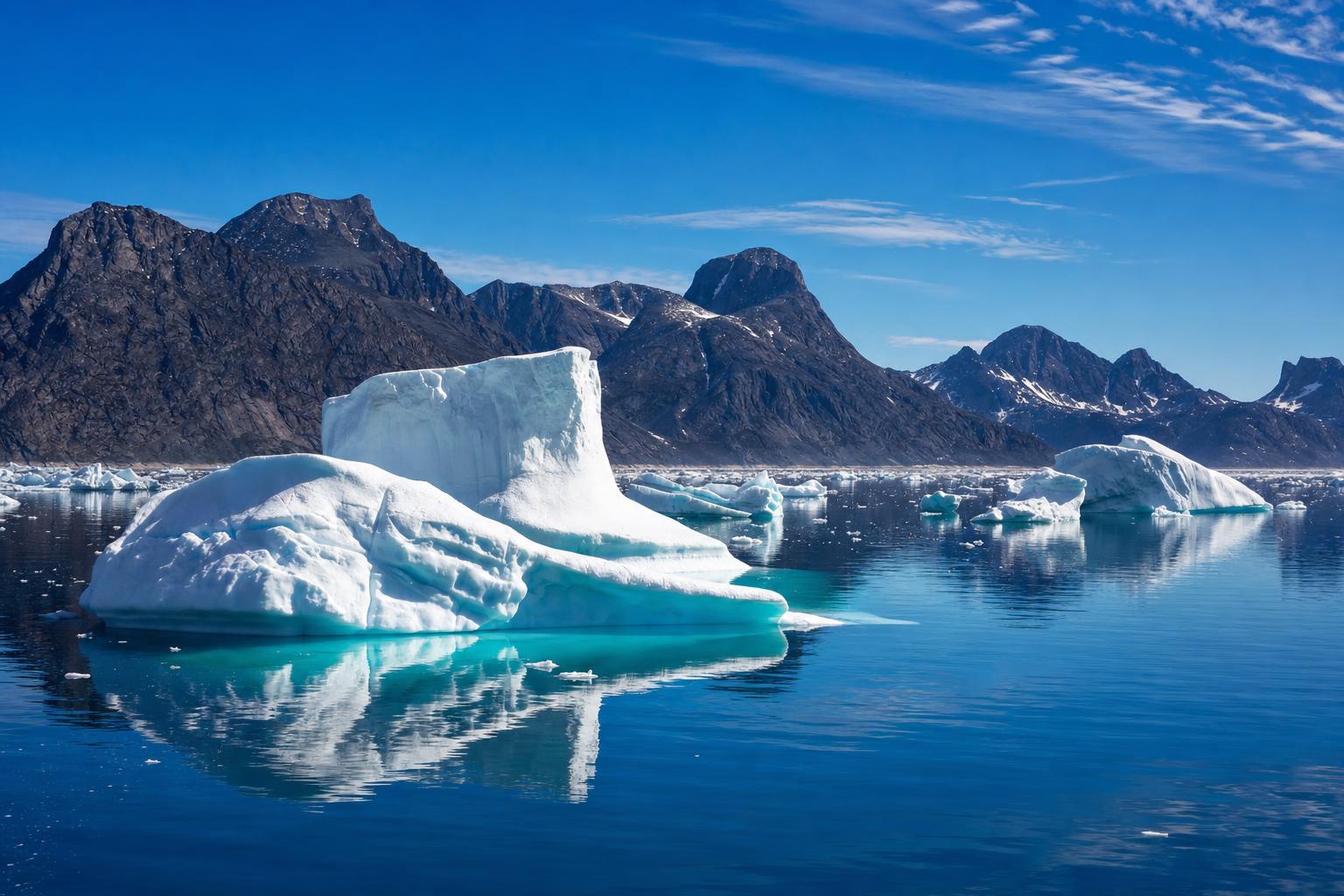 Isbjerge i fjorden ved Uummannaq
