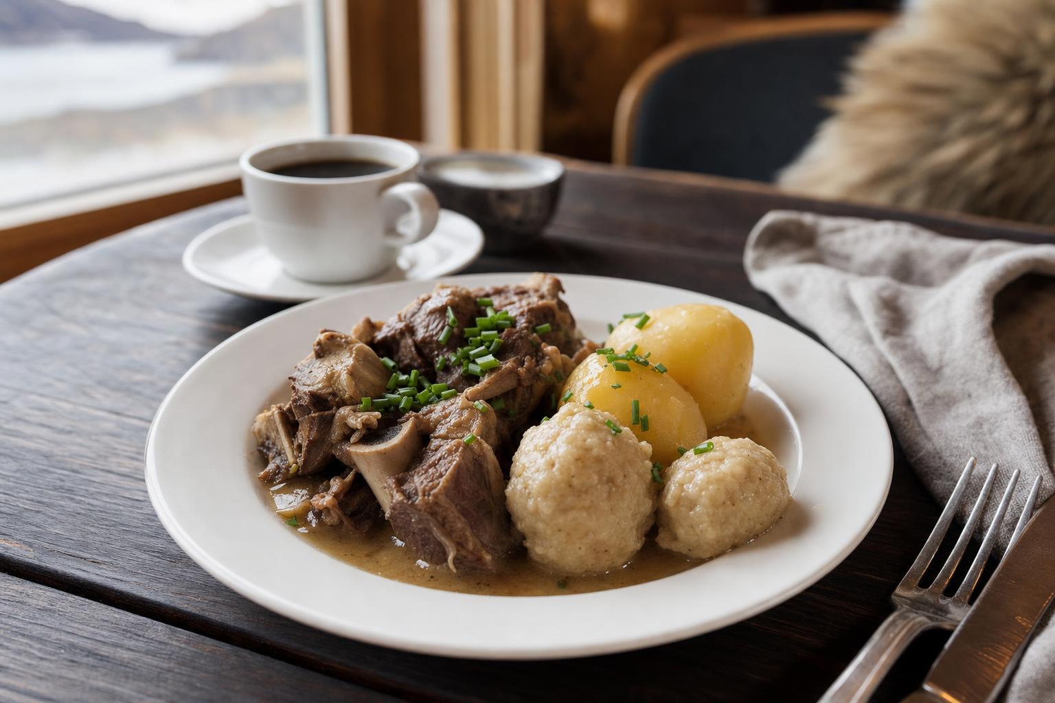 Grønlandsk ret og kaffe serveret i caféen